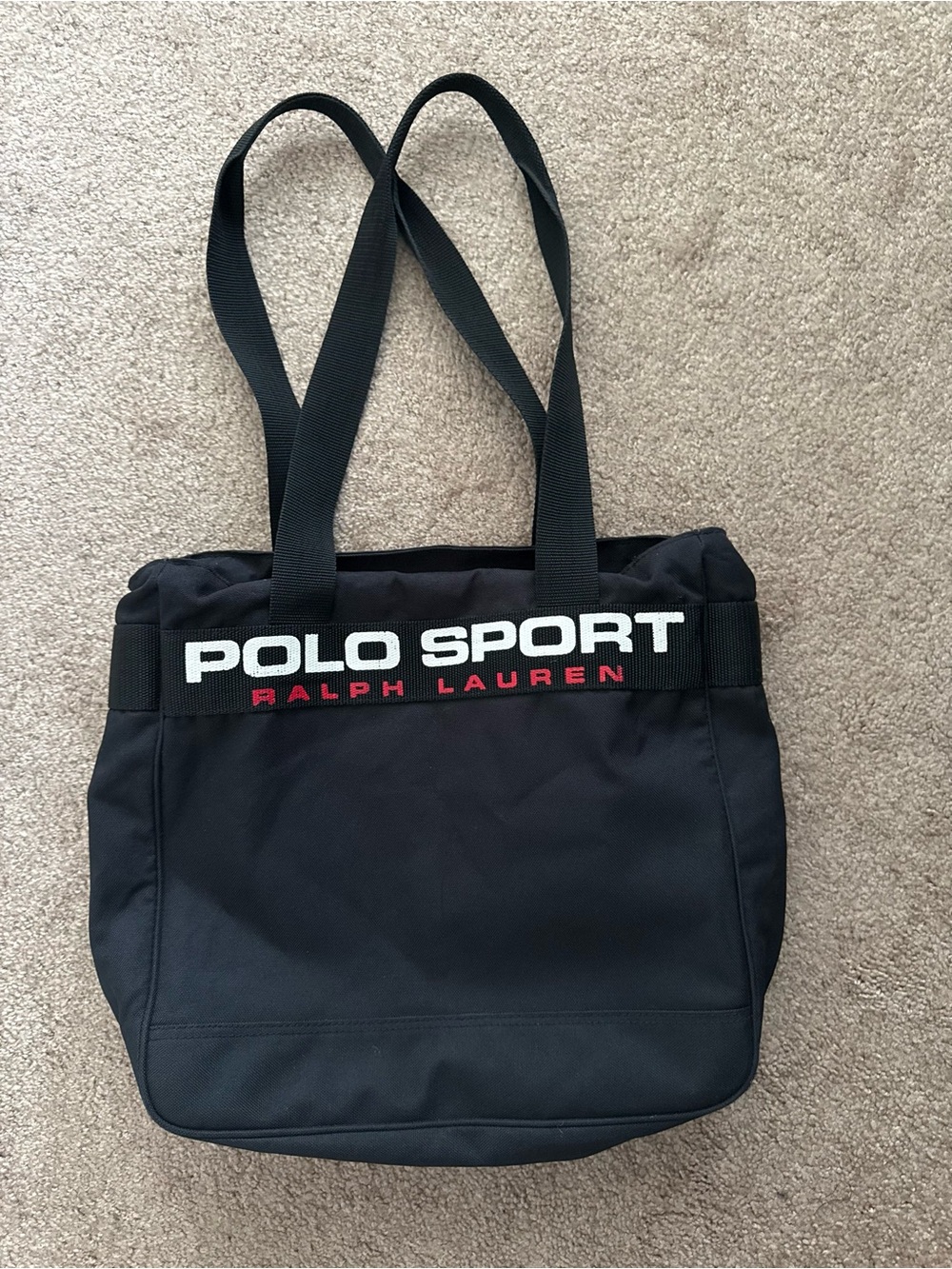 Vintage Polo Sport Ralph Lauren Tote Bag Canvas Lined Zip Closure Black Unisex - Picture 2 of 8